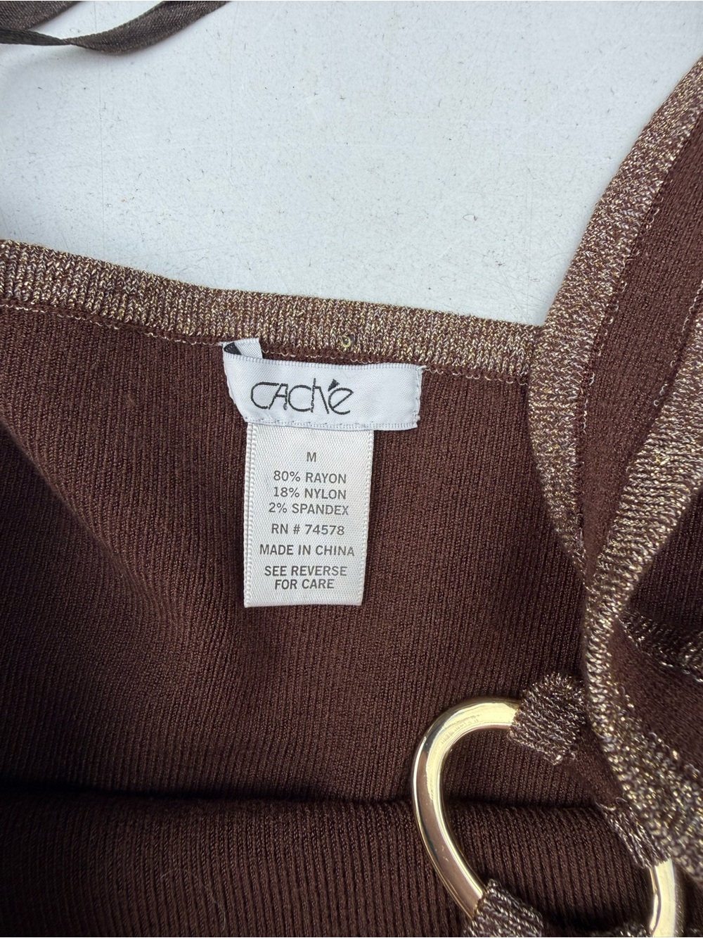 Vintage Brown Halter Knit Tank Top with Metallic Trim - Picture 3 of 4